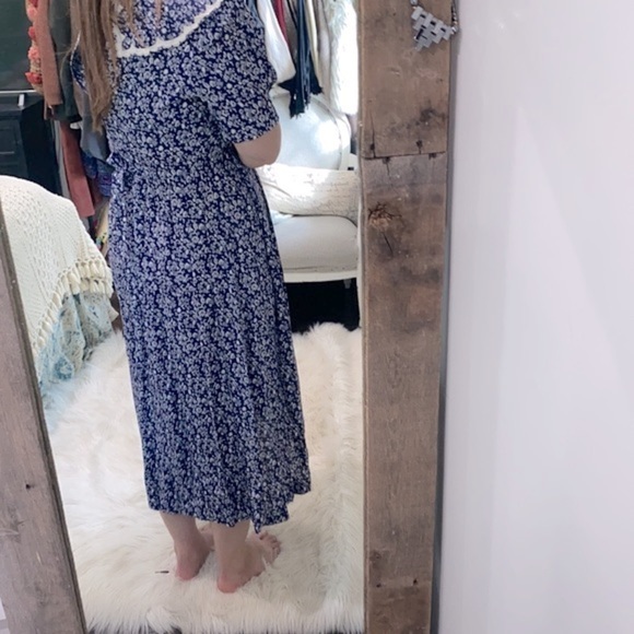 Vintage blue and white maxi dress with Peter Pan collar size 12 - Picture 4 of 11